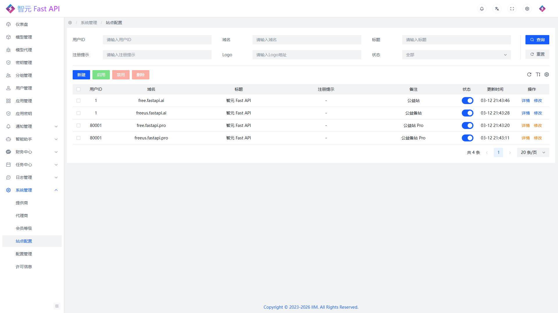站点配置列表页